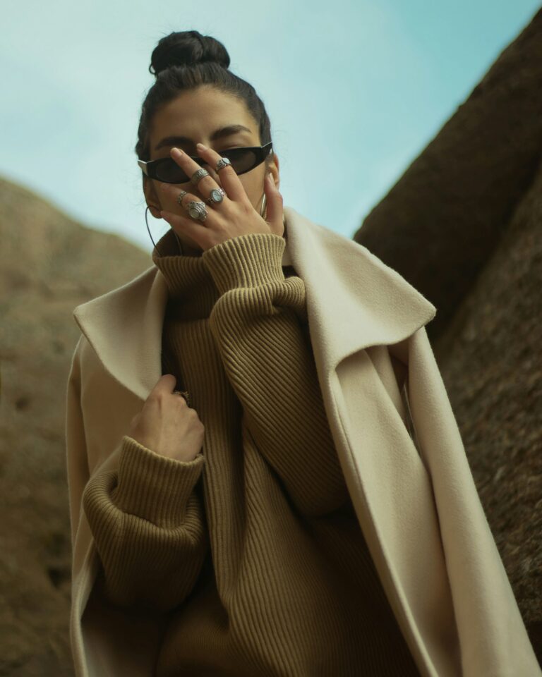Cool woman covering eyes